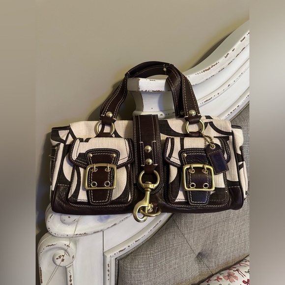 Coach Handbags - Auth Coach Vintage 65th Anniversary Legacy Mandy Brown and Cream Sign. Satchel!